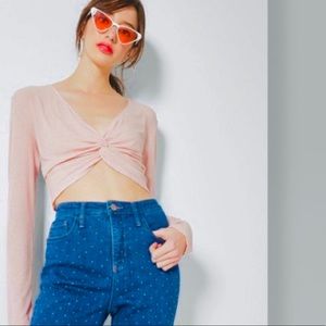 Baby pink long sleeve crop top